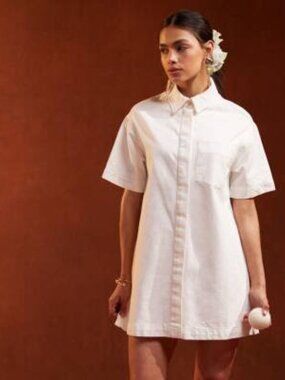 ASOS DESIGN denim short sleeve shirt dress in white